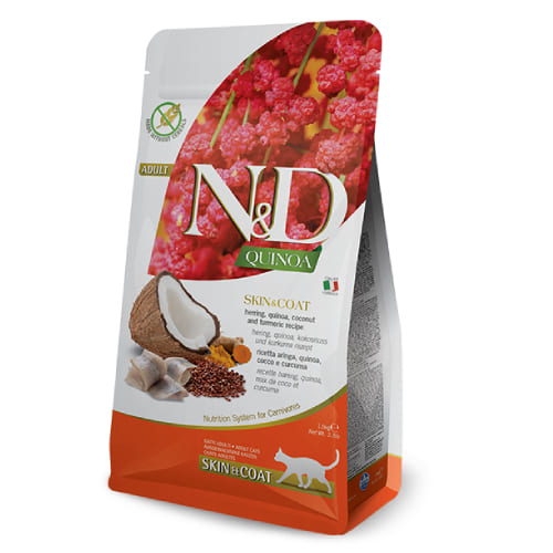 FARMINA N&D CAT GF QUINOA HERRING SKIN COAT sausā barība kaķiem Siļķe, kvinoja 1.5kg